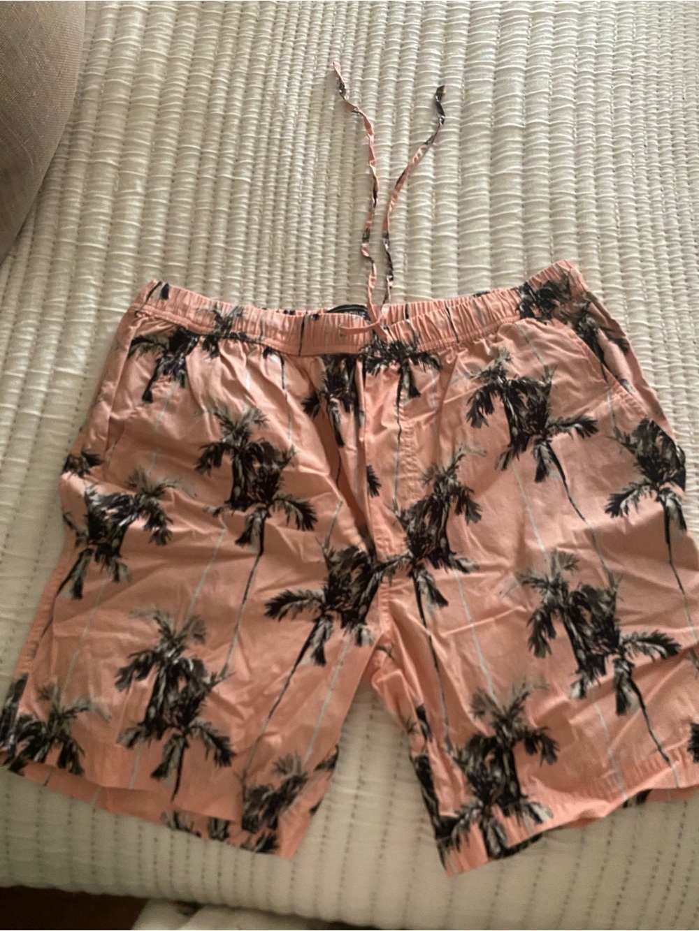 Men's Peach Palm-Print Swim Shorts